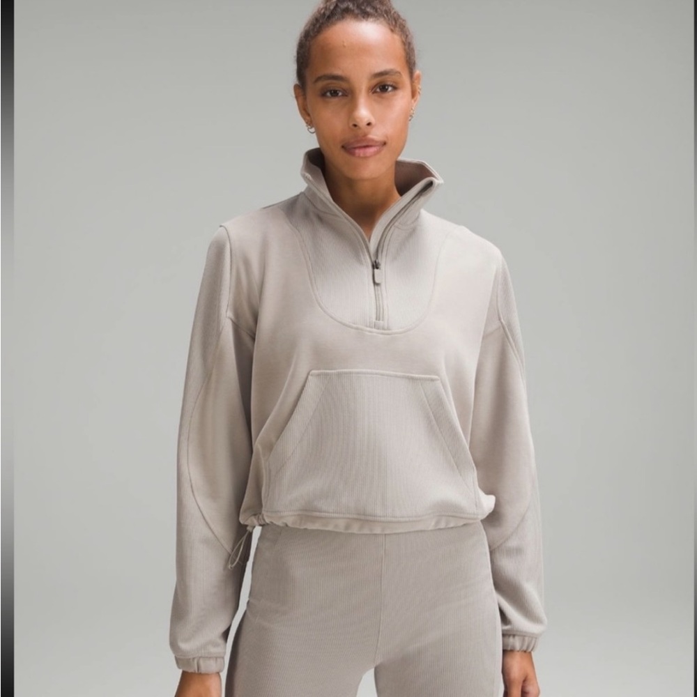 Lululemon Brushed Softstream Ribbed Half Zip Riverstone Size 8 US (LIKE NEW)